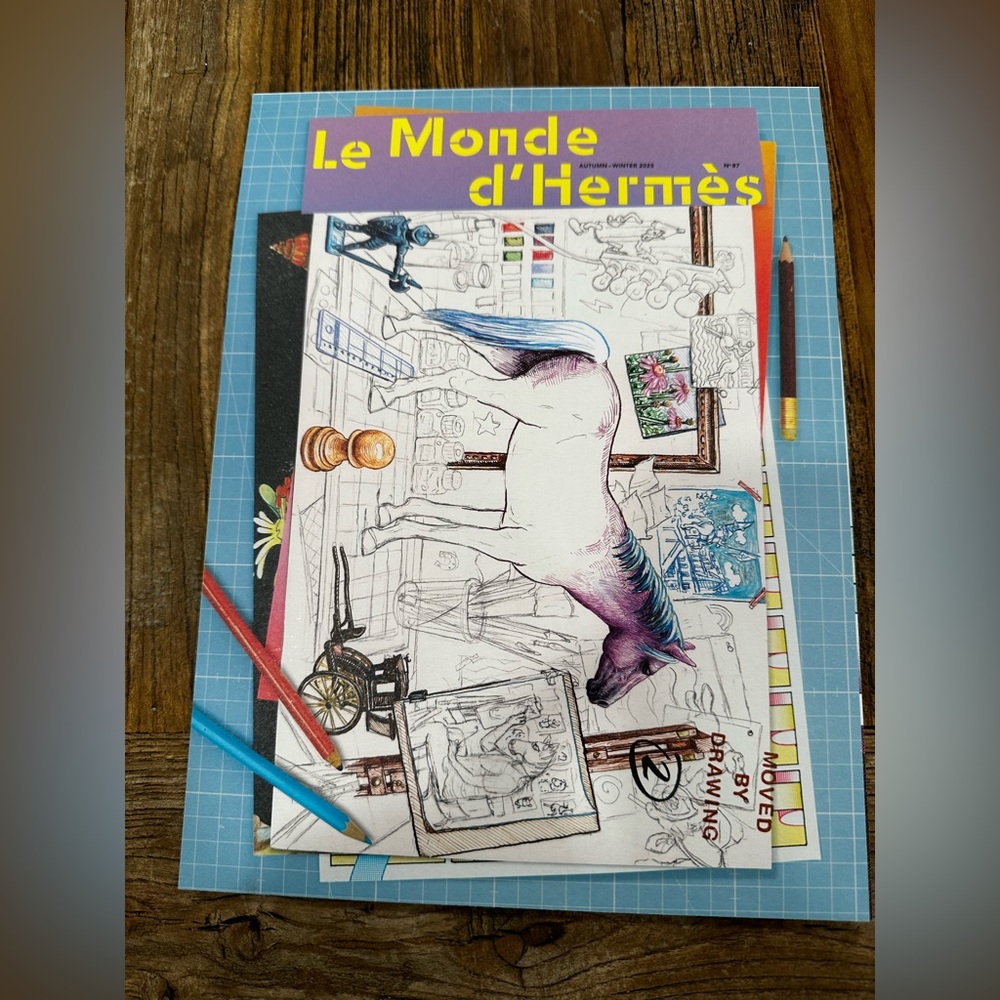 Hermes Le Monde d' Art soft cover magazine Purple and Blue Accents